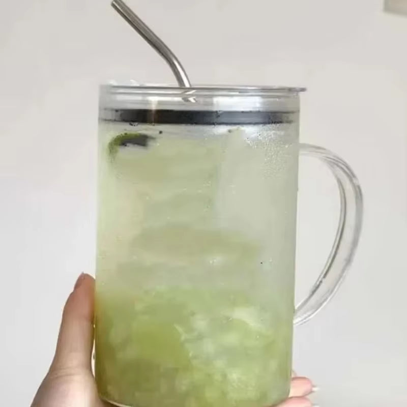 1000ML Drinking Glass Tumbler with Lid and Straw Glass Coffee Cup Transparent Cup Juice Mocha Cups Glass Mug Milk Juice Cup