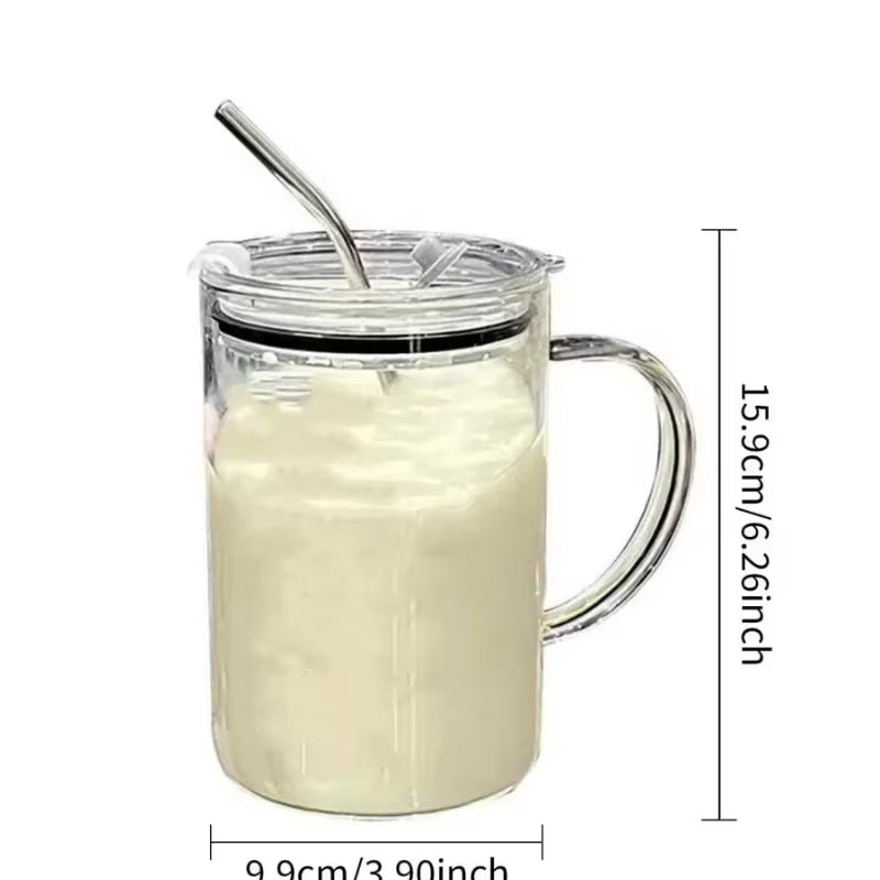 1000ML Drinking Glass Tumbler with Lid and Straw Glass Coffee Cup Transparent Cup Juice Mocha Cups Glass Mug Milk Juice Cup