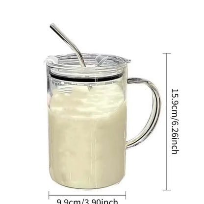 1000ML Drinking Glass Tumbler with Lid and Straw Glass Coffee Cup Transparent Cup Juice Mocha Cups Glass Mug Milk Juice Cup