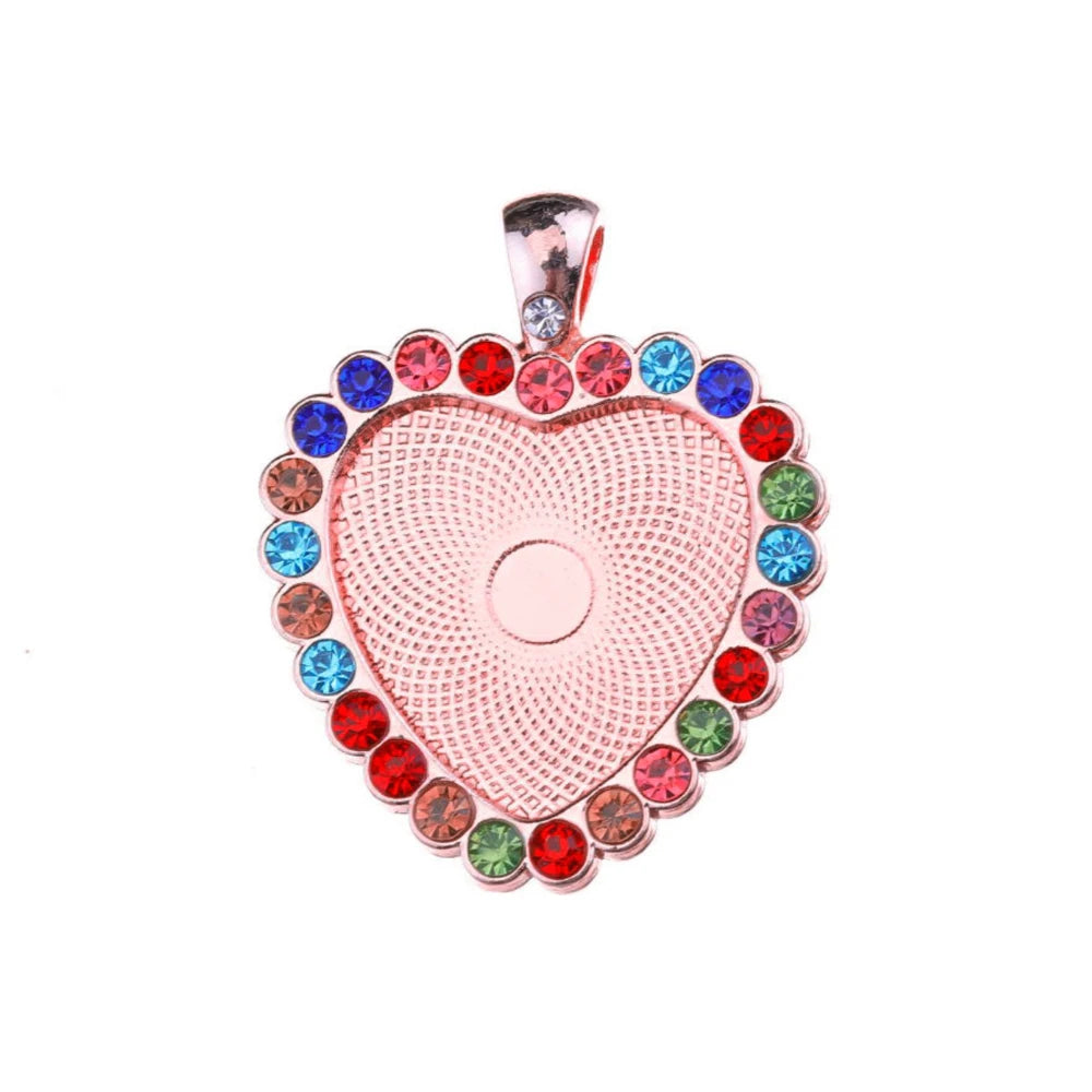 10pc/lot Heart Set With Rhinestones Necklace Pendant Setting Cabochon Cameo Base Tray Bezel Blank DIY Jewelry Making Findings