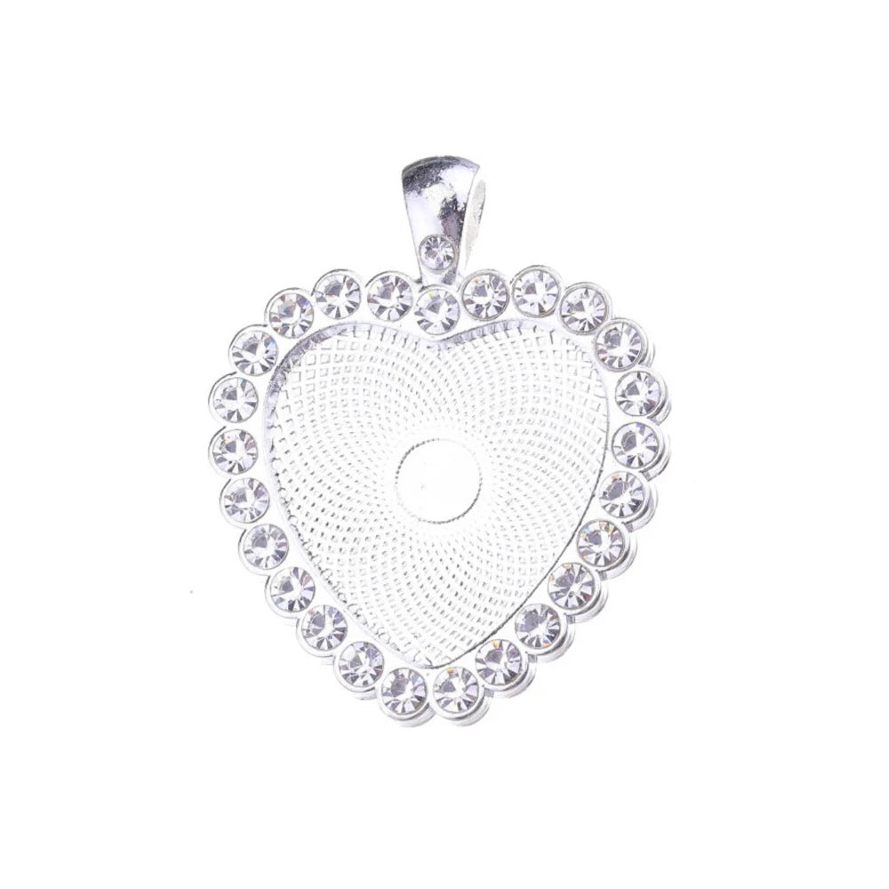 10pc/lot Heart Set With Rhinestones Necklace Pendant Setting Cabochon Cameo Base Tray Bezel Blank DIY Jewelry Making Findings