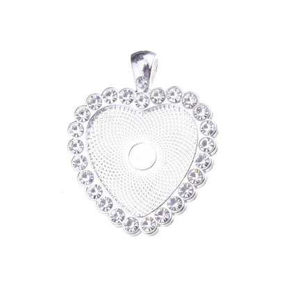10pc/lot Heart Set With Rhinestones Necklace Pendant Setting Cabochon Cameo Base Tray Bezel Blank DIY Jewelry Making Findings
