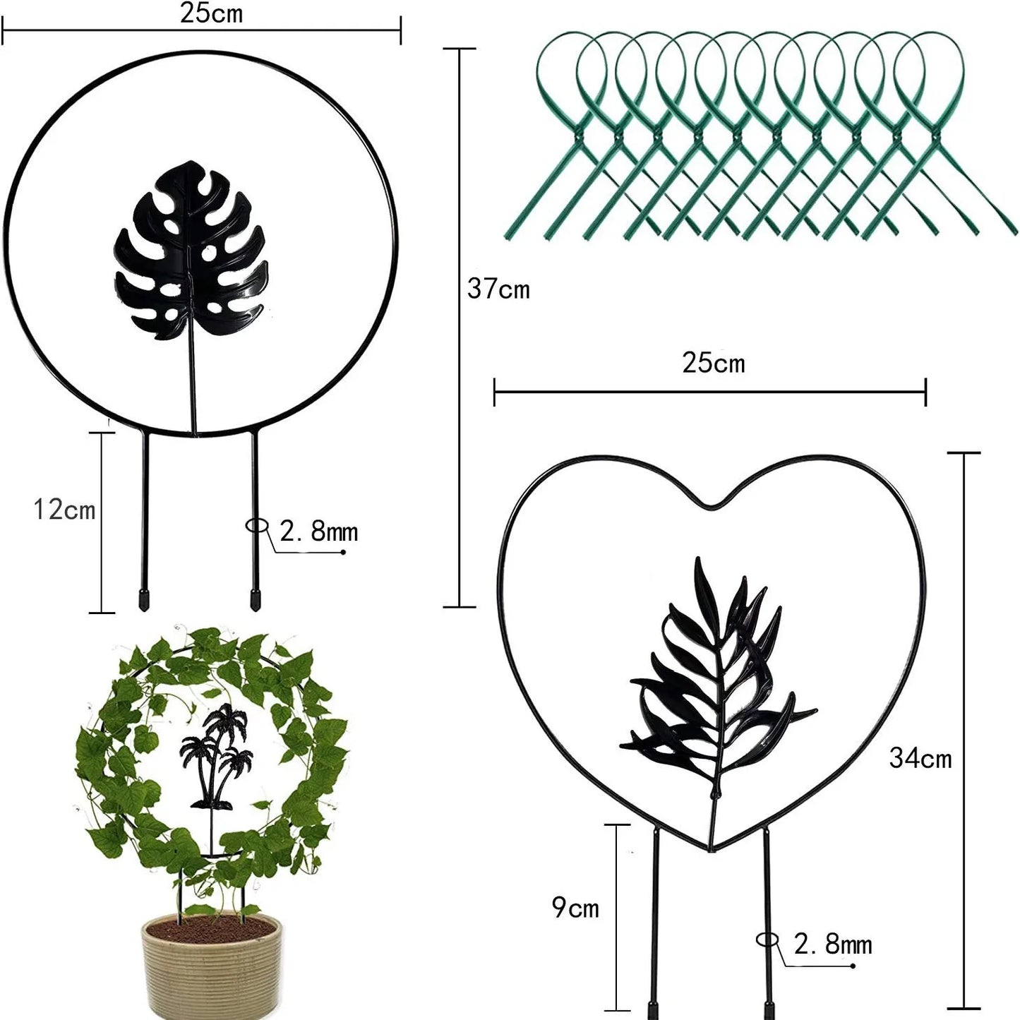 1/4PCS Garden Plant Support Stake Stand Climbing Plants Round Heart Shaped Potted Plant Support Frame Garden Trellis for Yard
