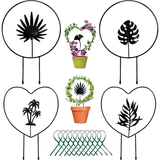 1/4PCS Garden Plant Support Stake Stand Climbing Plants Round Heart Shaped Potted Plant Support Frame Garden Trellis for Yard