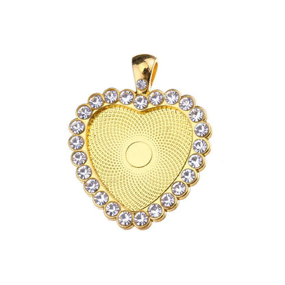 10pc/lot Heart Set With Rhinestones Necklace Pendant Setting Cabochon Cameo Base Tray Bezel Blank DIY Jewelry Making Findings