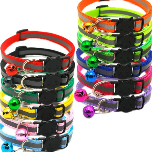 12 Pcs Adjustable Pet Dog Cat Collar Reflective Breakaway Buckles with Bell Colorful for Kitten or Puppy Chihuahua Bulldog Leash