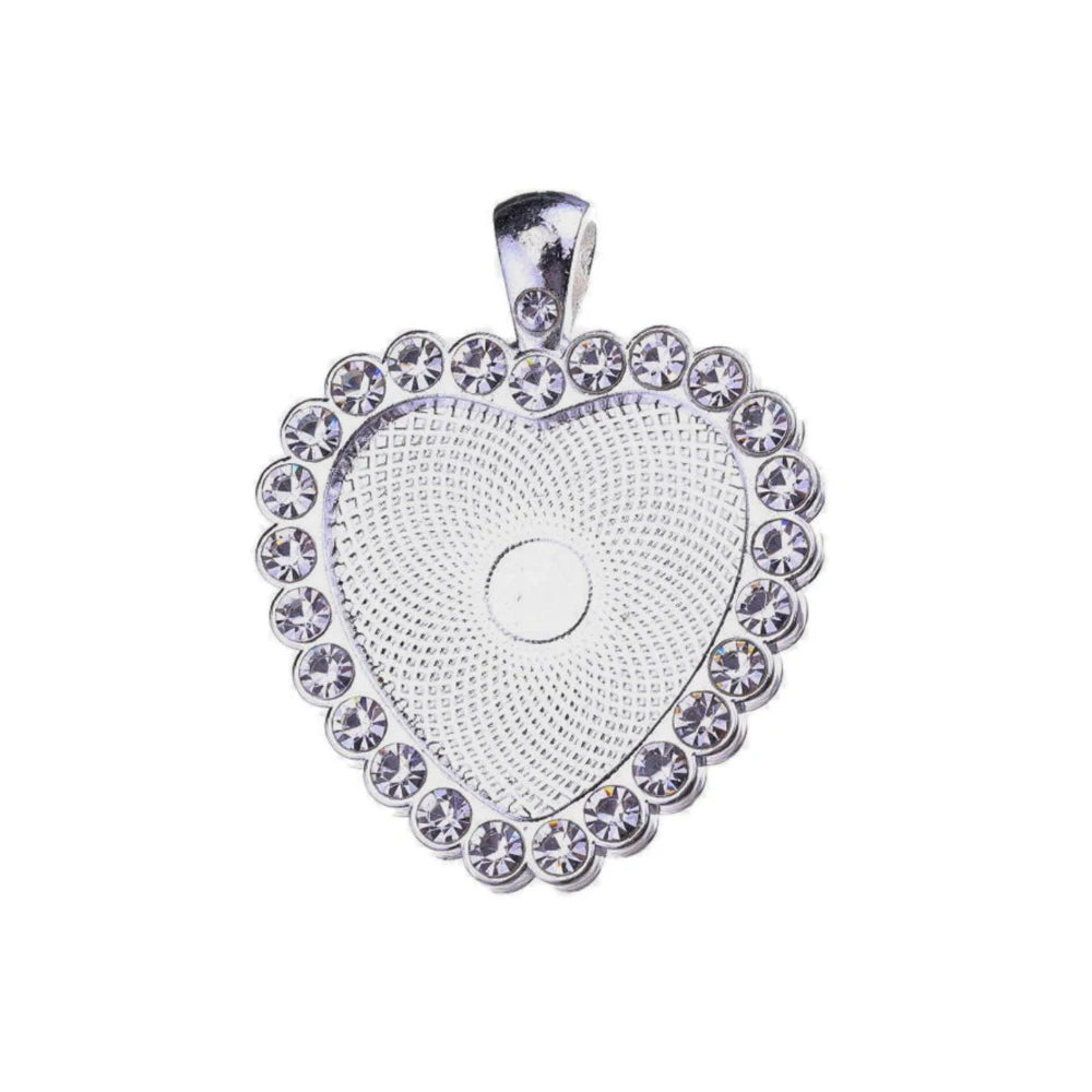10pc/lot Heart Set With Rhinestones Necklace Pendant Setting Cabochon Cameo Base Tray Bezel Blank DIY Jewelry Making Findings