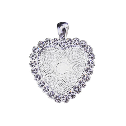 10pc/lot Heart Set With Rhinestones Necklace Pendant Setting Cabochon Cameo Base Tray Bezel Blank DIY Jewelry Making Findings