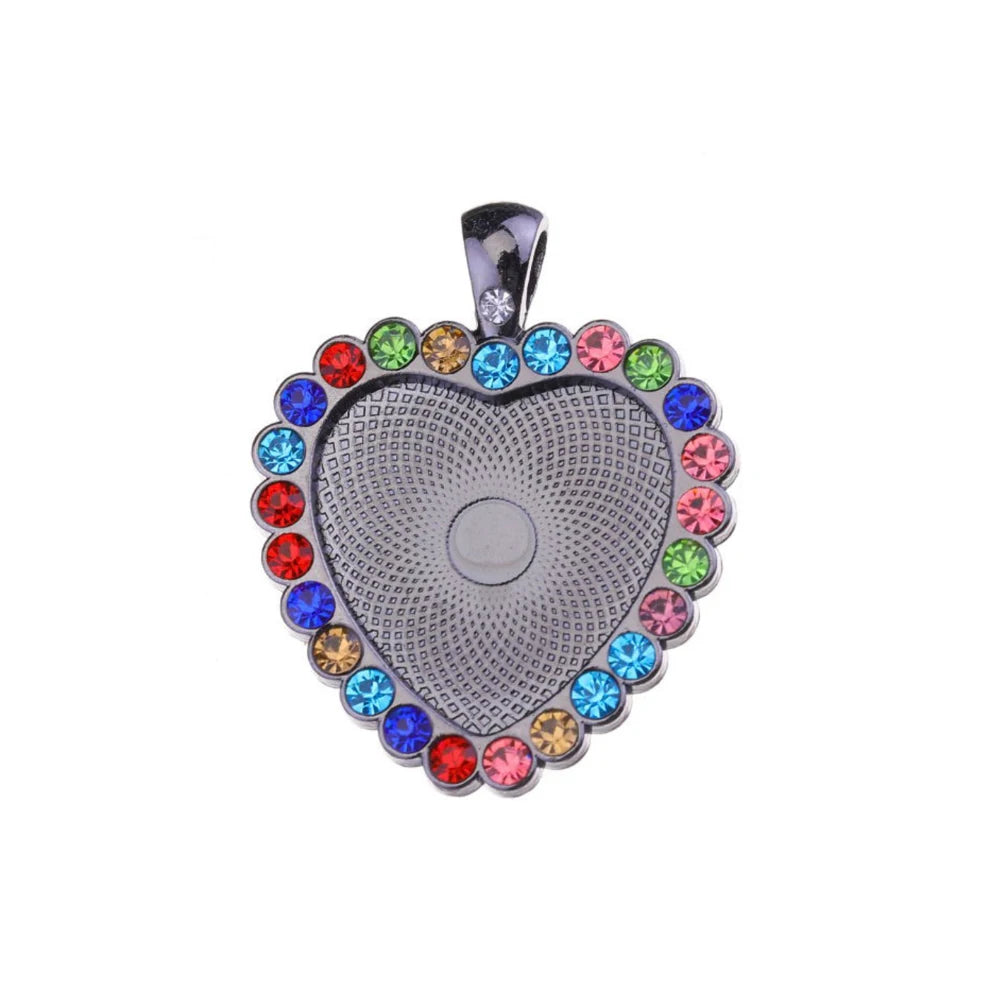 10pc/lot Heart Set With Rhinestones Necklace Pendant Setting Cabochon Cameo Base Tray Bezel Blank DIY Jewelry Making Findings