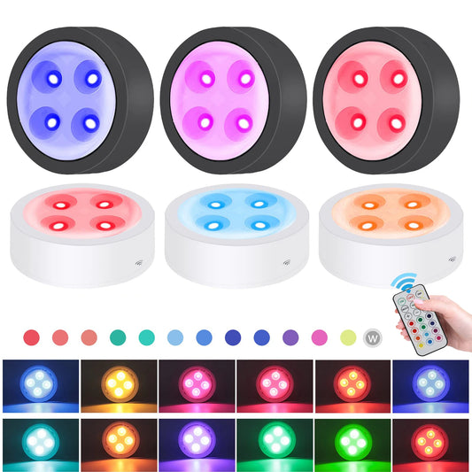 1-5Pcs Wireless Under Cabinet LED Lights For Kitchen RGB Color Changing Puck Night Light Remote Control Closet Lamp Battery