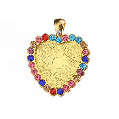 10pc/lot Heart Set With Rhinestones Necklace Pendant Setting Cabochon Cameo Base Tray Bezel Blank DIY Jewelry Making Findings
