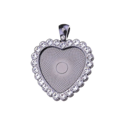 10pc/lot Heart Set With Rhinestones Necklace Pendant Setting Cabochon Cameo Base Tray Bezel Blank DIY Jewelry Making Findings