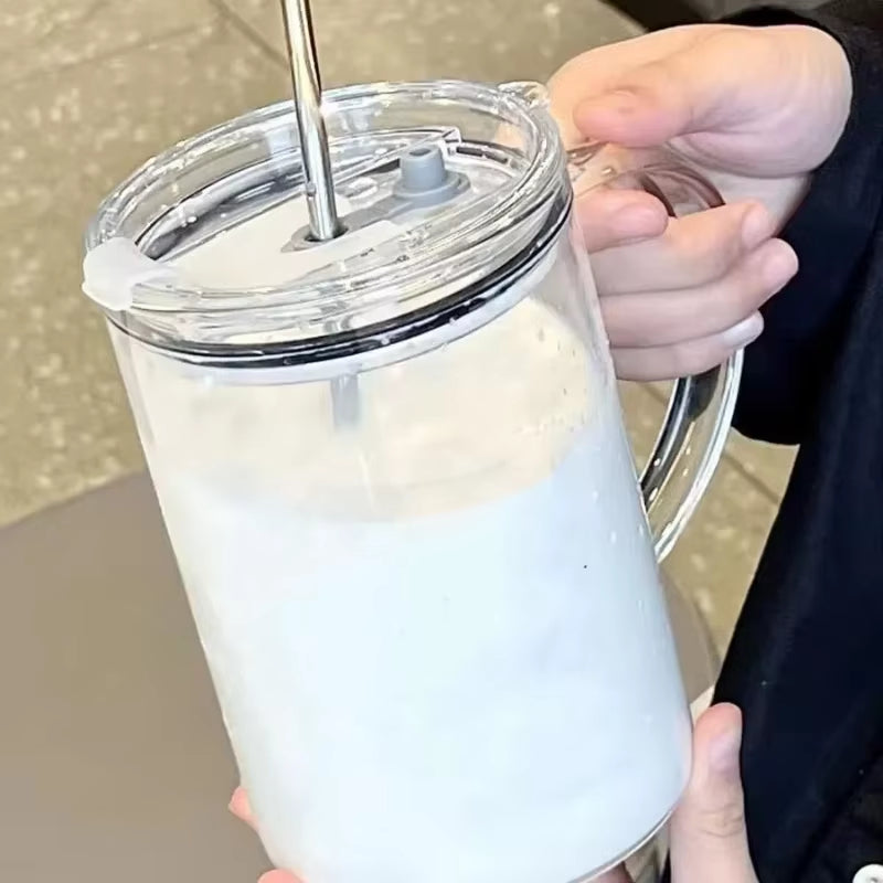 1000ML Drinking Glass Tumbler with Lid and Straw Glass Coffee Cup Transparent Cup Juice Mocha Cups Glass Mug Milk Juice Cup